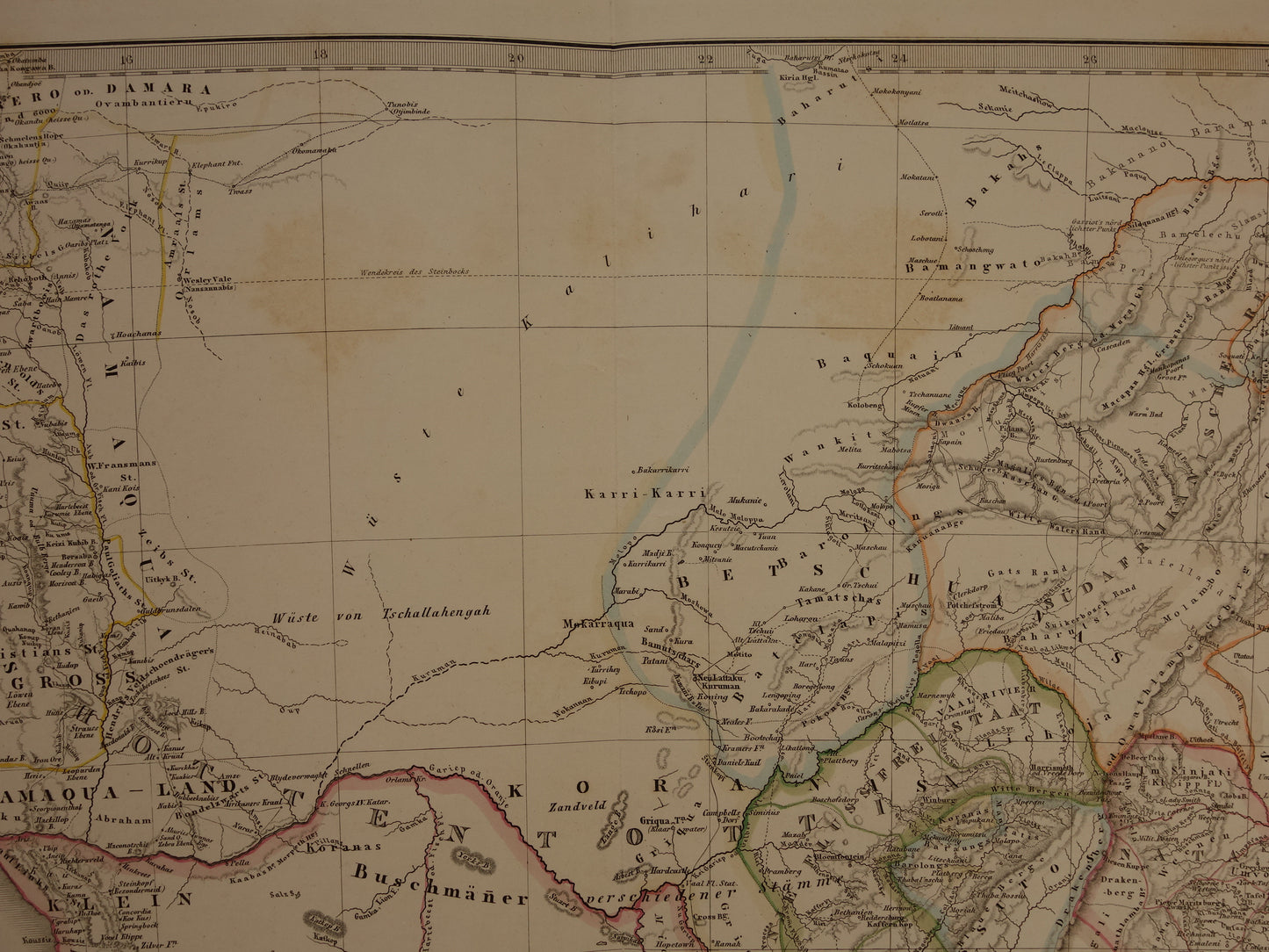 Antieke landkaart van Zuid-Afrika in 1863 Grote originele 155+ jaar oude kaart van Oranje Vrijstaat Namibië Botswana Kaapland Transvaal