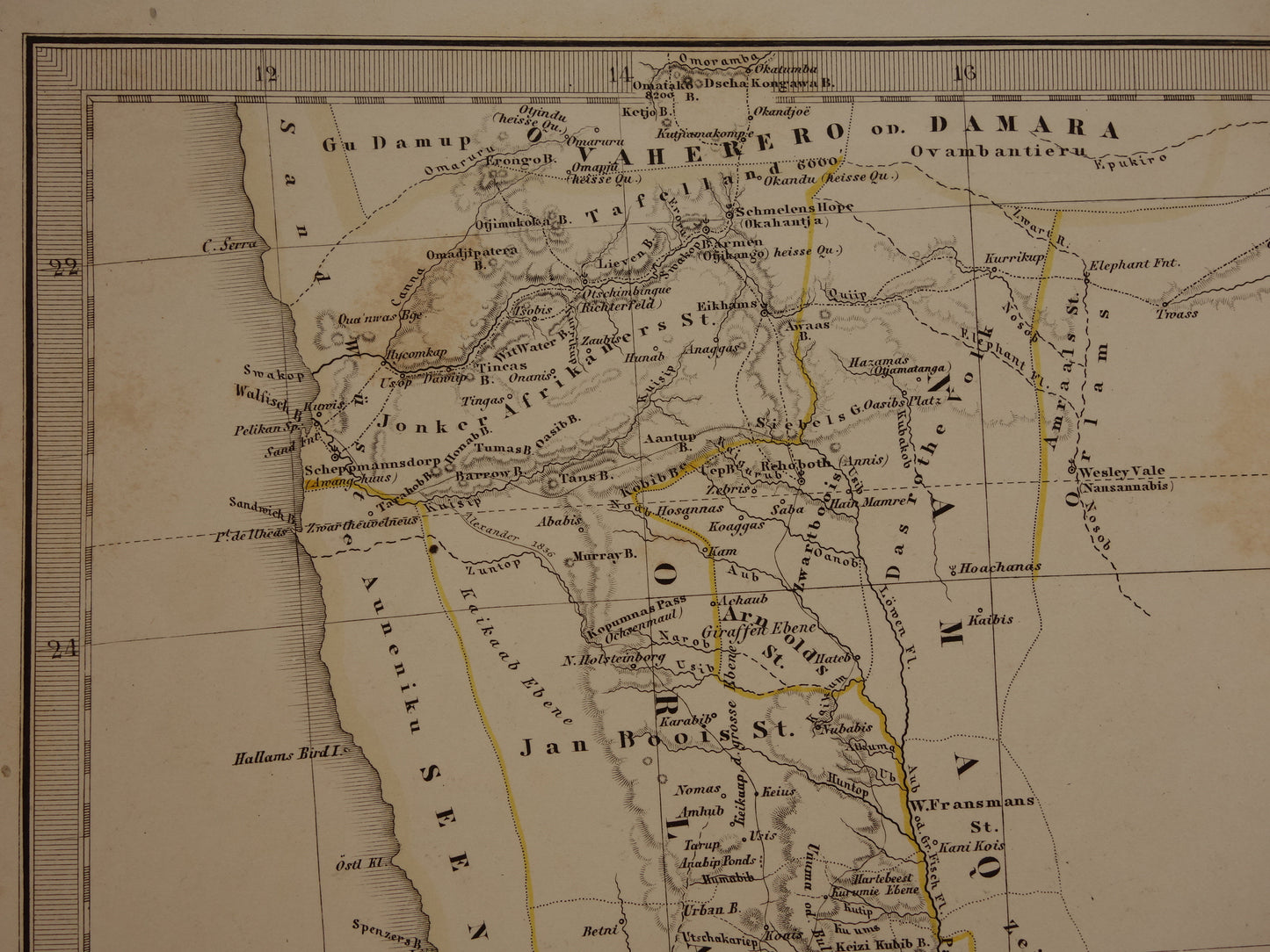 Antieke landkaart van Zuid-Afrika in 1863 Grote originele 155+ jaar oude kaart van Oranje Vrijstaat Namibië Botswana Kaapland Transvaal