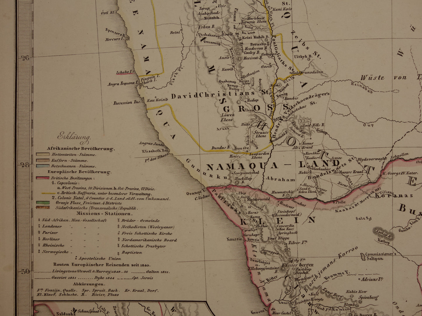 Antieke landkaart van Zuid-Afrika in 1863 Grote originele 155+ jaar oude kaart van Oranje Vrijstaat Namibië Botswana Kaapland Transvaal