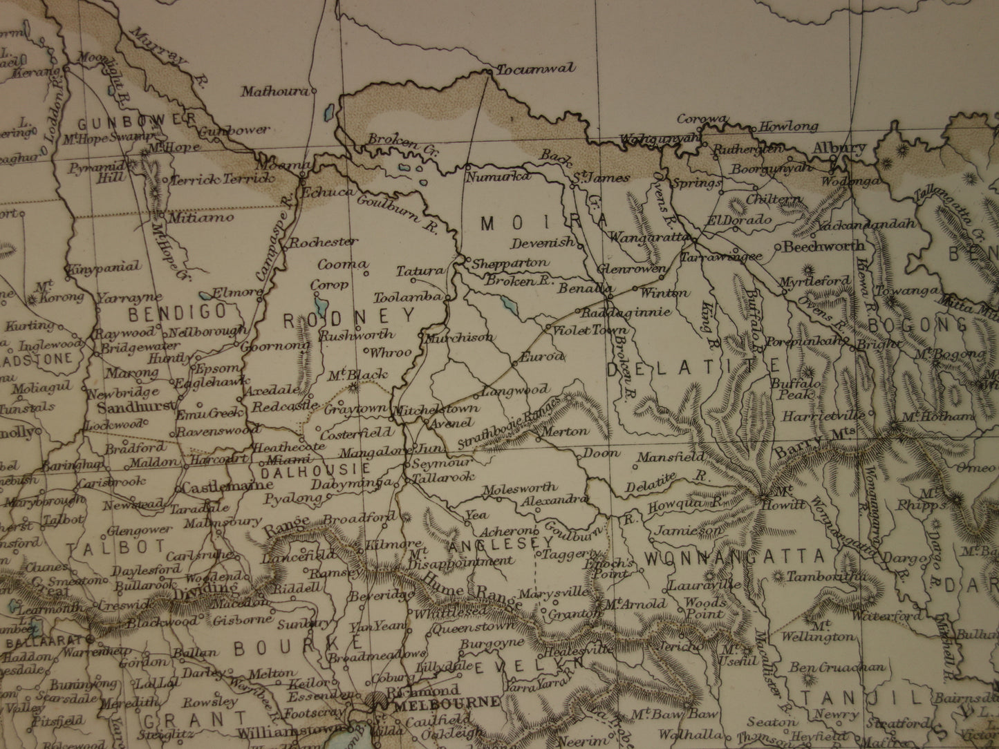 Antieke landkaart van de staat Victoria in Australië 1888 originele oude kaart Melbourne Vic te koop