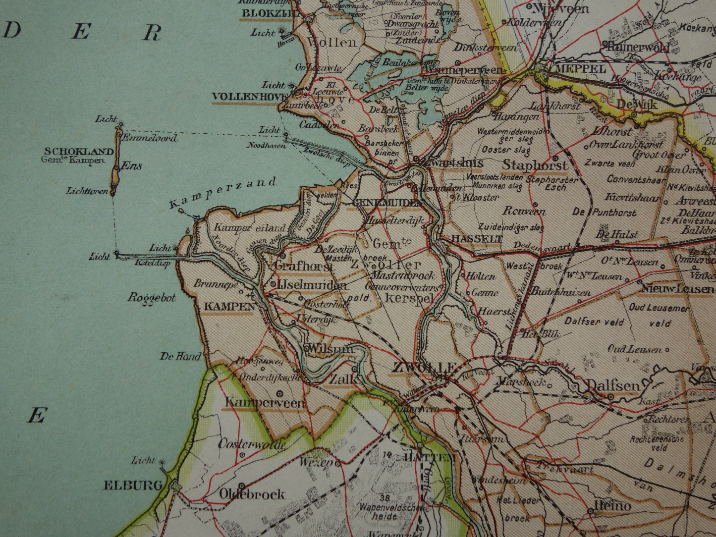 Overijssel Oude landkaart van de provincie Overijssel uit 1910 originele antieke kaart Deventer Zwolle