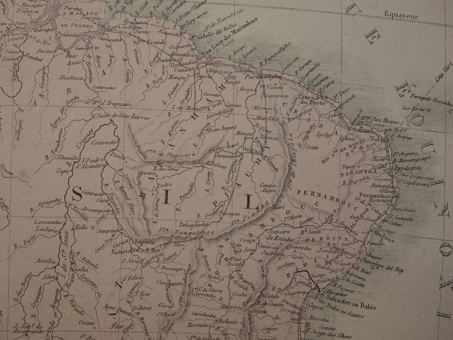 ZUID-AMERIKA Grote antieke kaart van Zuid-Amerikaans continent 1876 oude Franse handgekleurde landkaart poster Brazilië Patagonië Chili