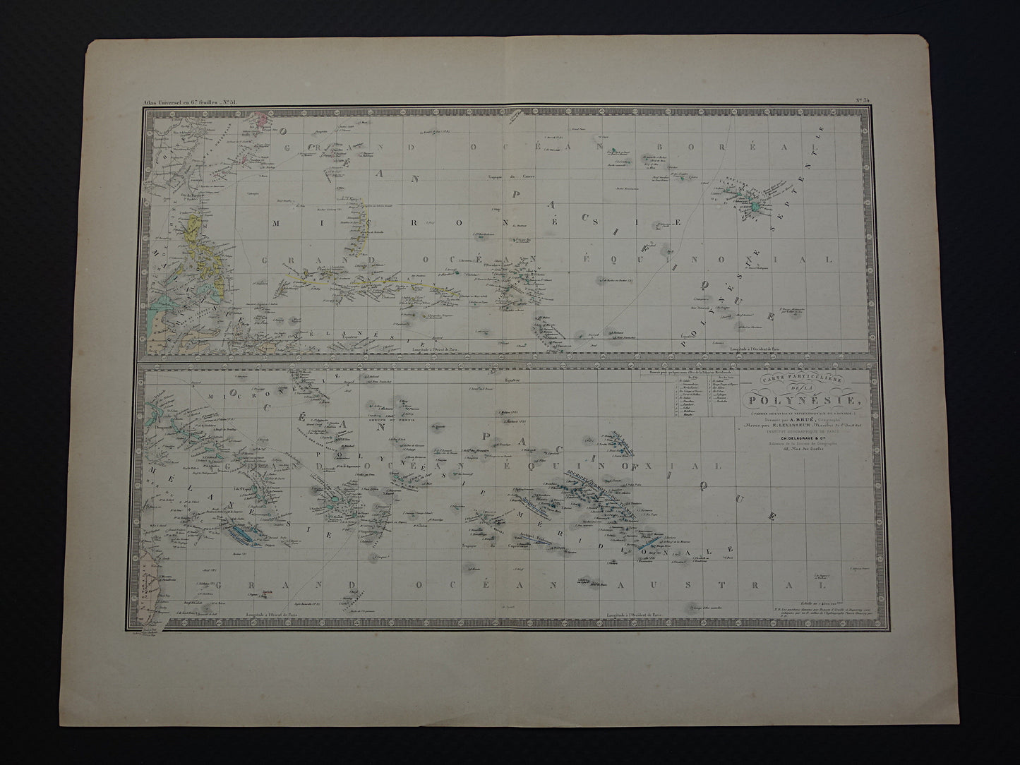 Polynesië oude landkaart van Polynesië uit 1876 originele antieke kaart Tahiti Fiji Samoa vintage poster