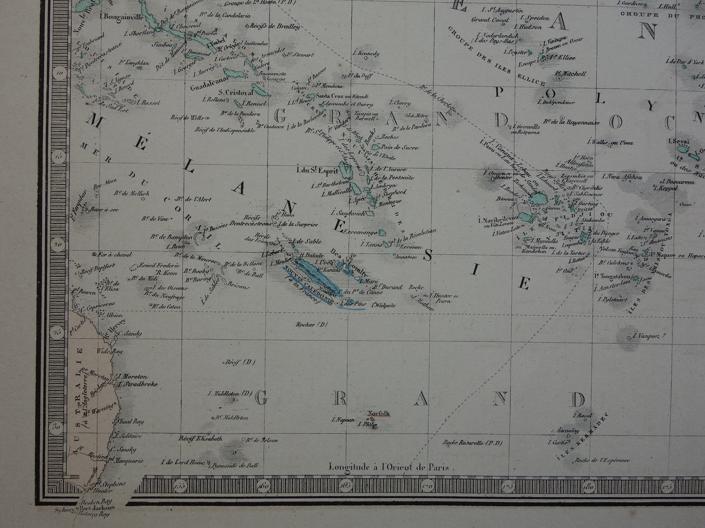 Polynesië oude landkaart van Polynesië uit 1876 originele antieke kaart Tahiti Fiji Samoa vintage poster