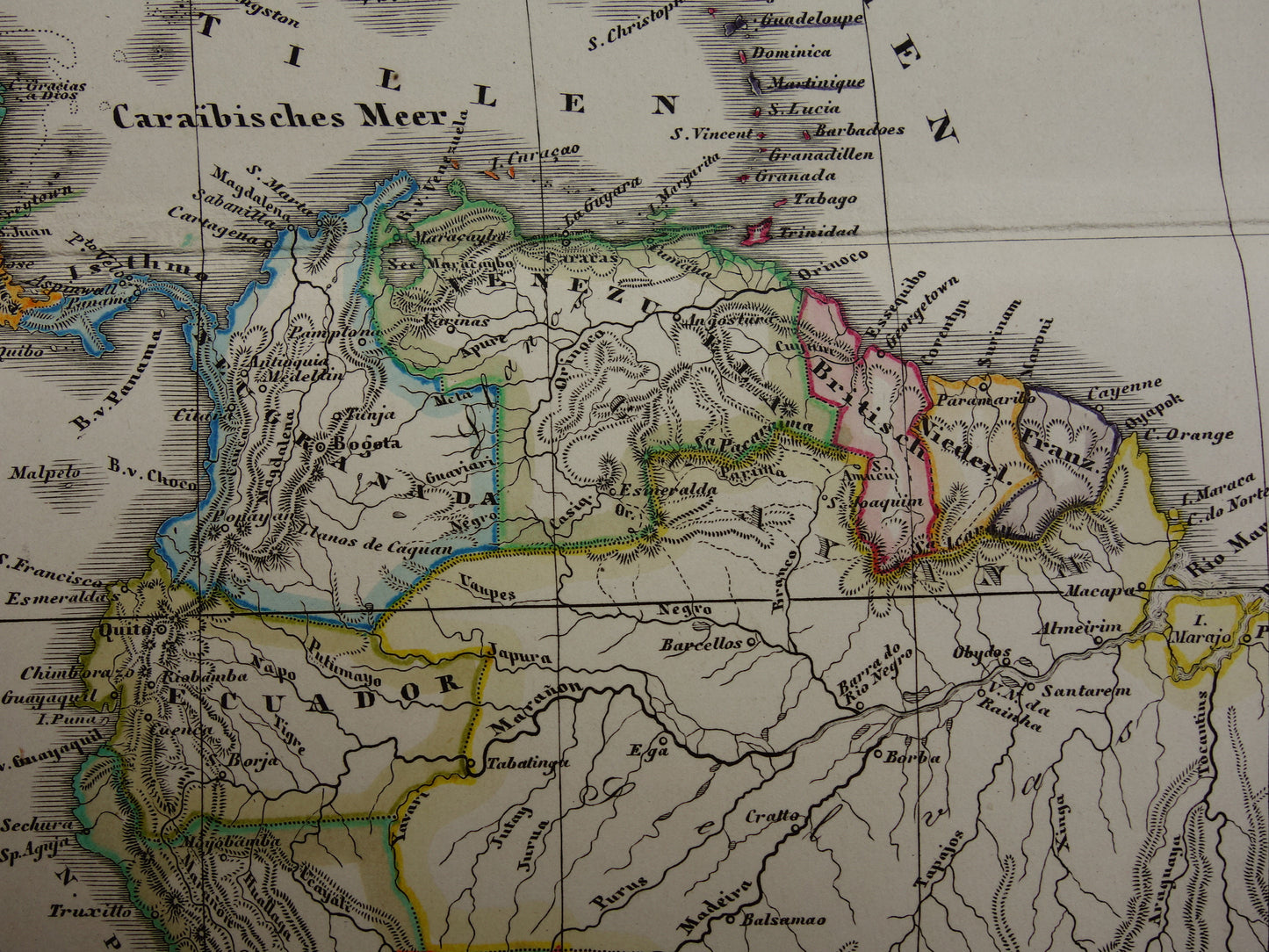 Grote oude kaart van Noord- en Zuid-Amerika in 1859 originele antieke Duitse landkaart VS Patagonië Canada vintage poster continent