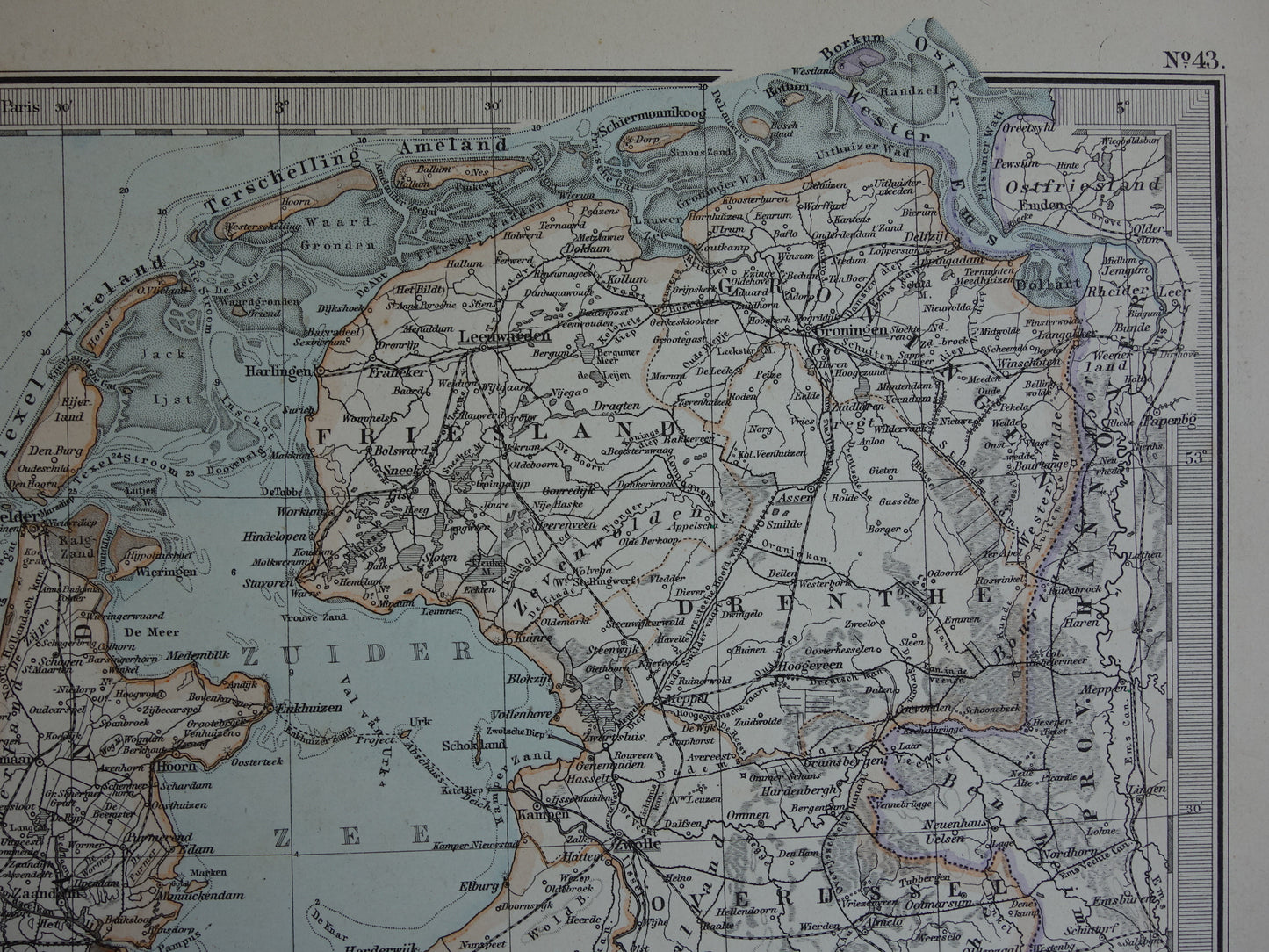 Oude landkaart van NEDERLAND en BELGIË in 1886 Antieke Duitse kaart Benelux vintage poster met jaartal