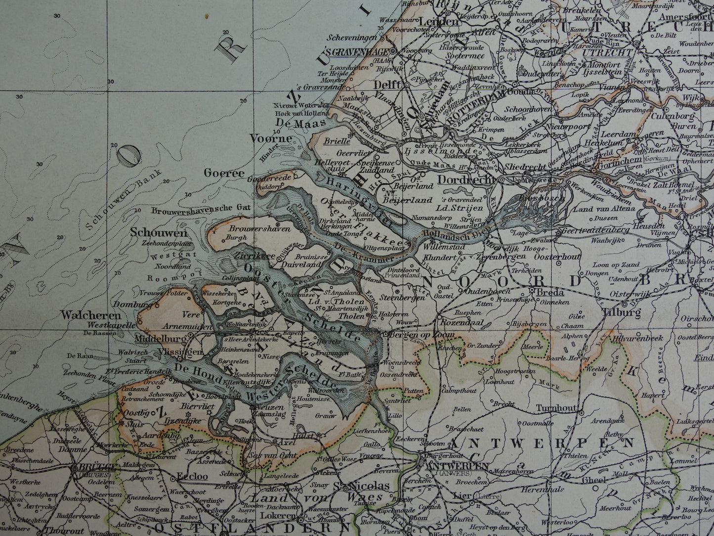 Oude landkaart van NEDERLAND en BELGIË in 1886 Antieke Duitse kaart Benelux vintage poster met jaartal