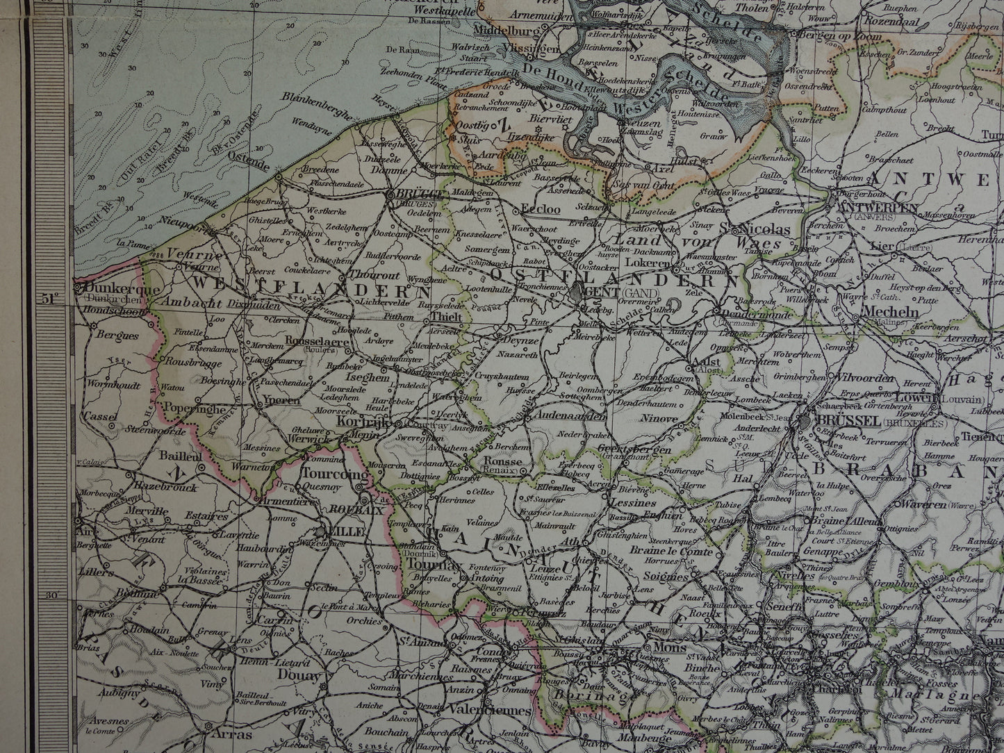 Oude landkaart van NEDERLAND en BELGIË in 1886 Antieke Duitse kaart Benelux vintage poster met jaartal