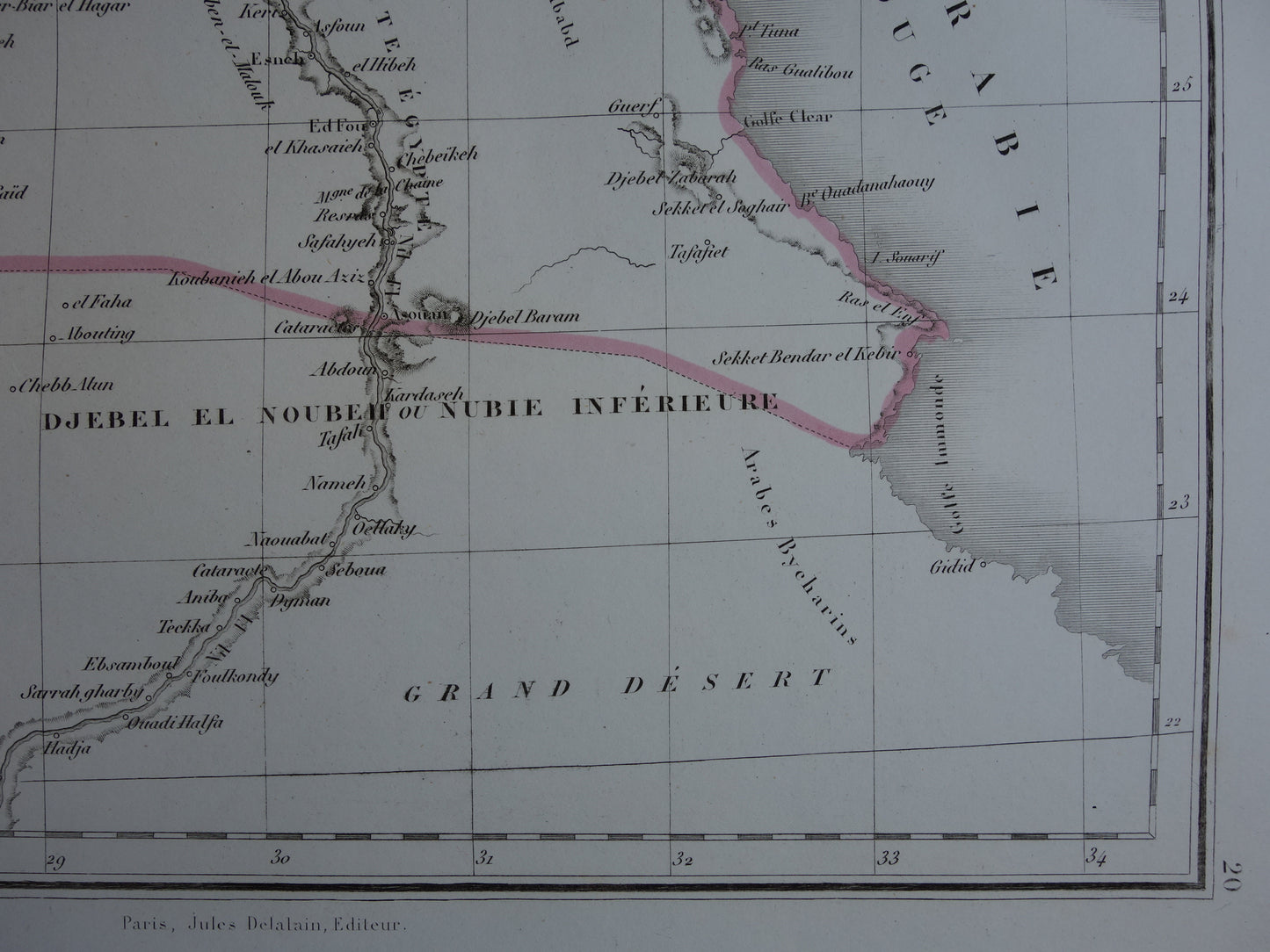Oude kaart van Egypte uit 1849 originele 170+ jaar oude Franse landkaart Caïro Egypte