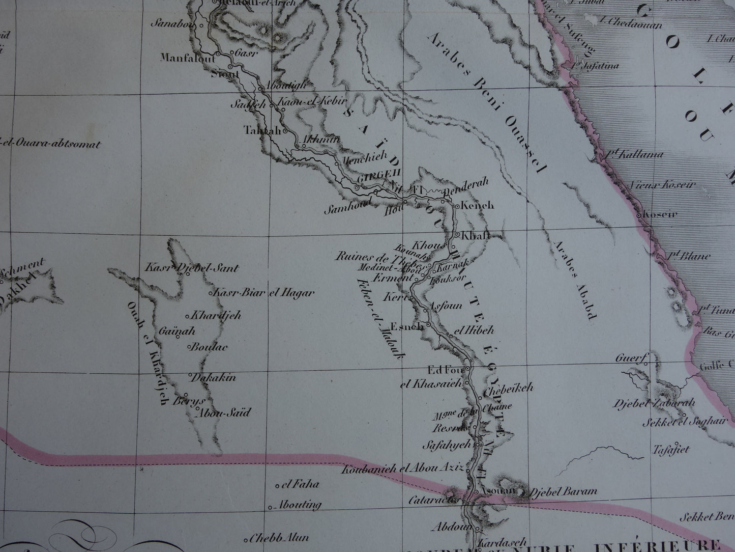 Oude kaart van Egypte uit 1849 originele 170+ jaar oude Franse landkaart Caïro Egypte