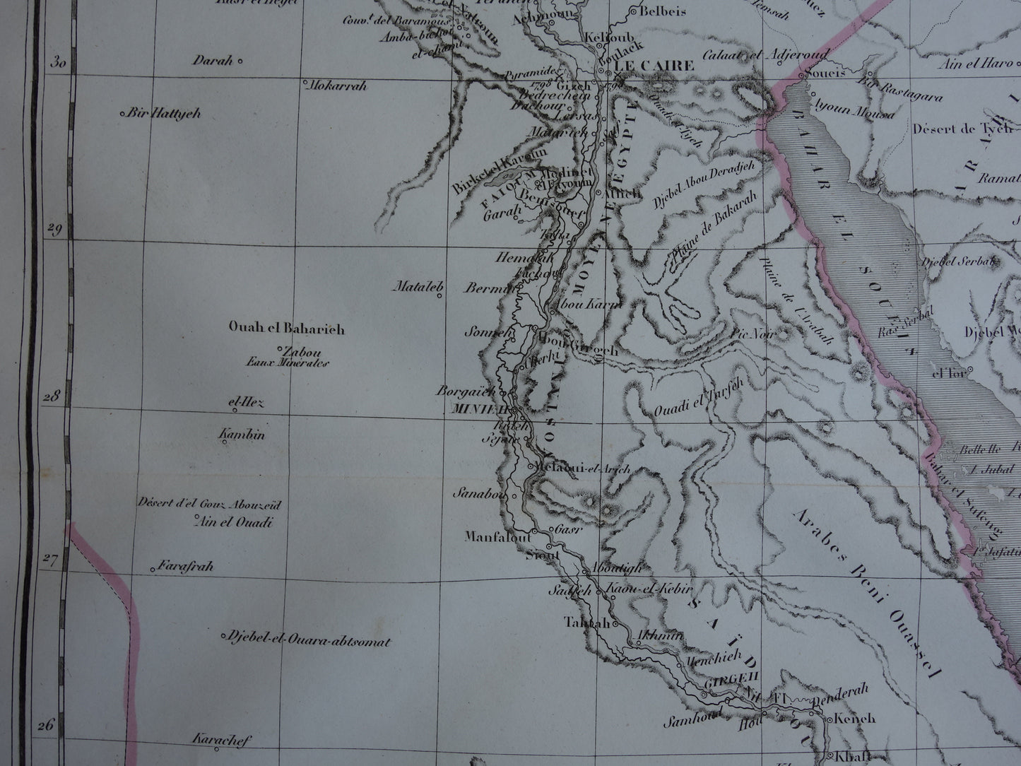 Oude kaart van Egypte uit 1849 originele 170+ jaar oude Franse landkaart Caïro Egypte