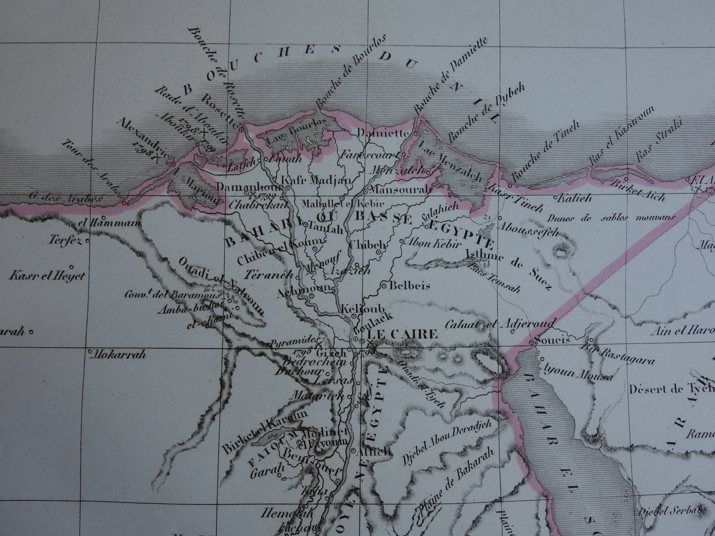Oude kaart van Egypte uit 1849 originele 170+ jaar oude Franse landkaart Caïro Egypte