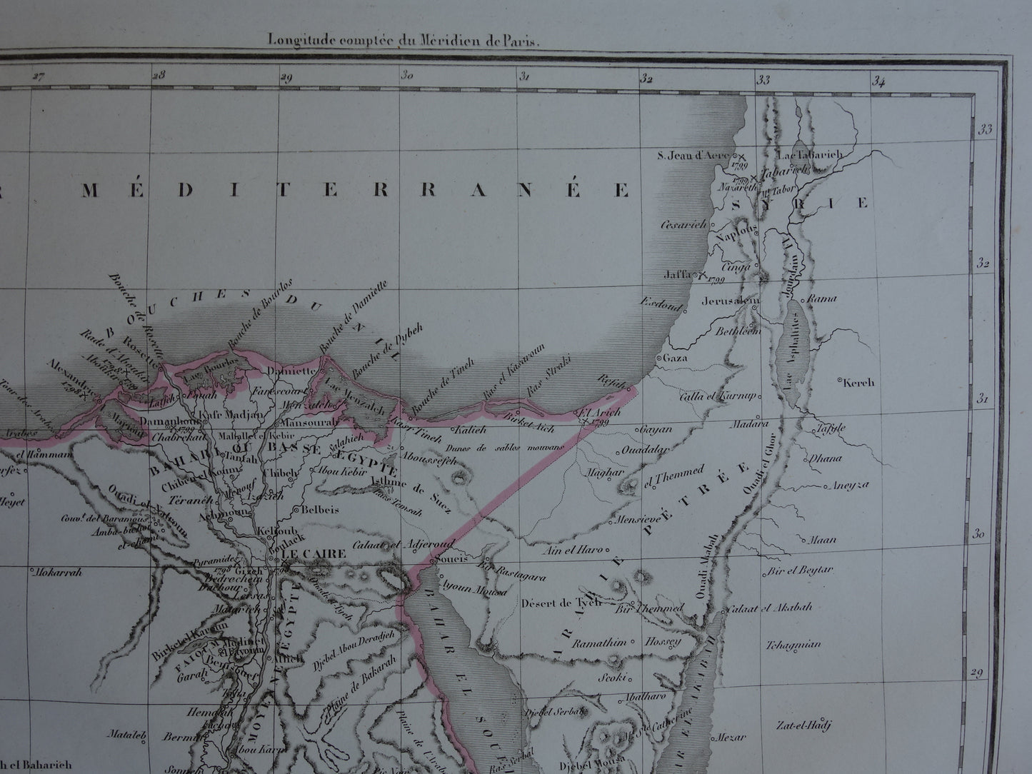 Oude kaart van Egypte uit 1849 originele 170+ jaar oude Franse landkaart Caïro Egypte