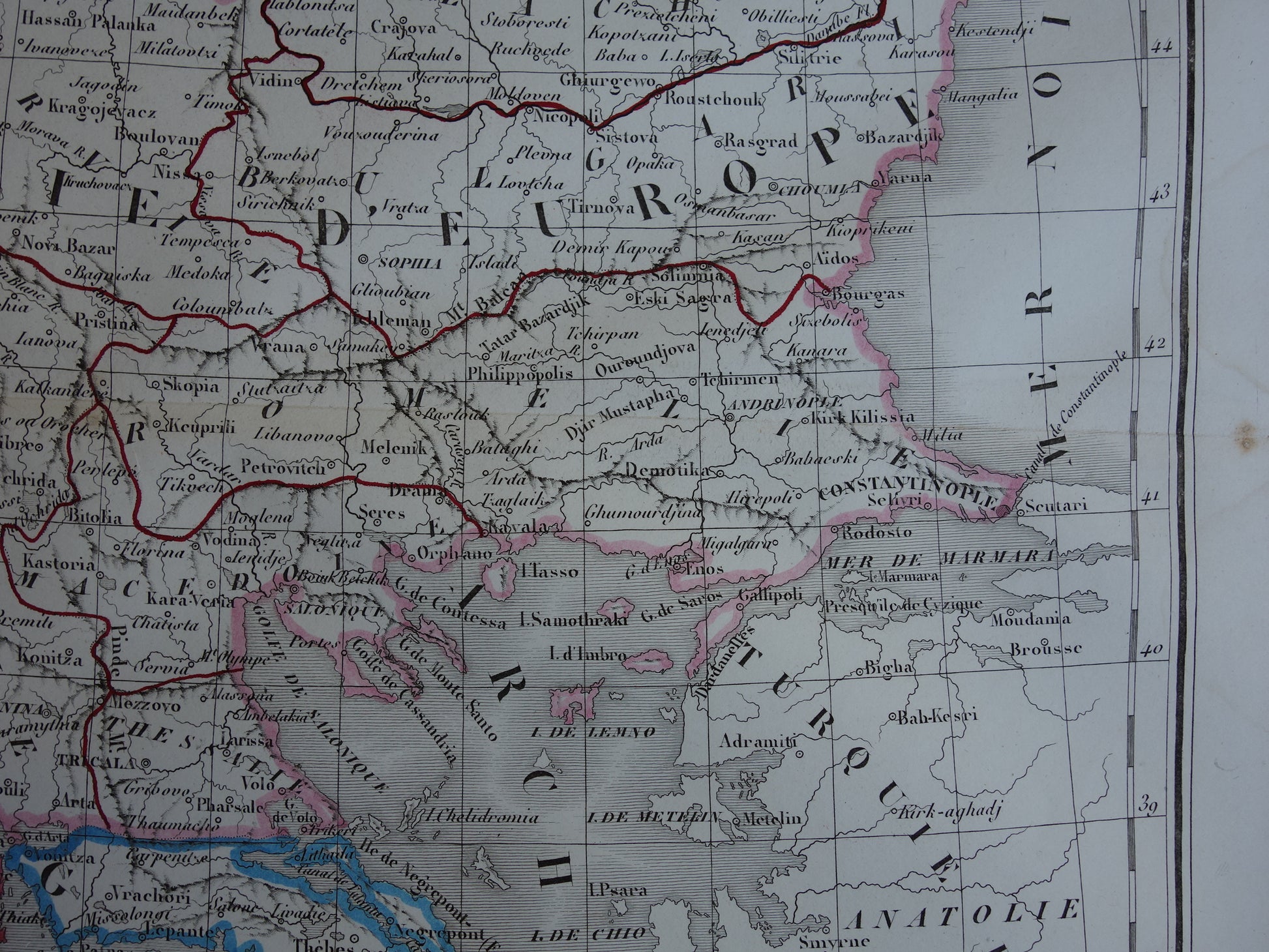 Kaart van de Balkan Europees Turkije in het jaar 1849
