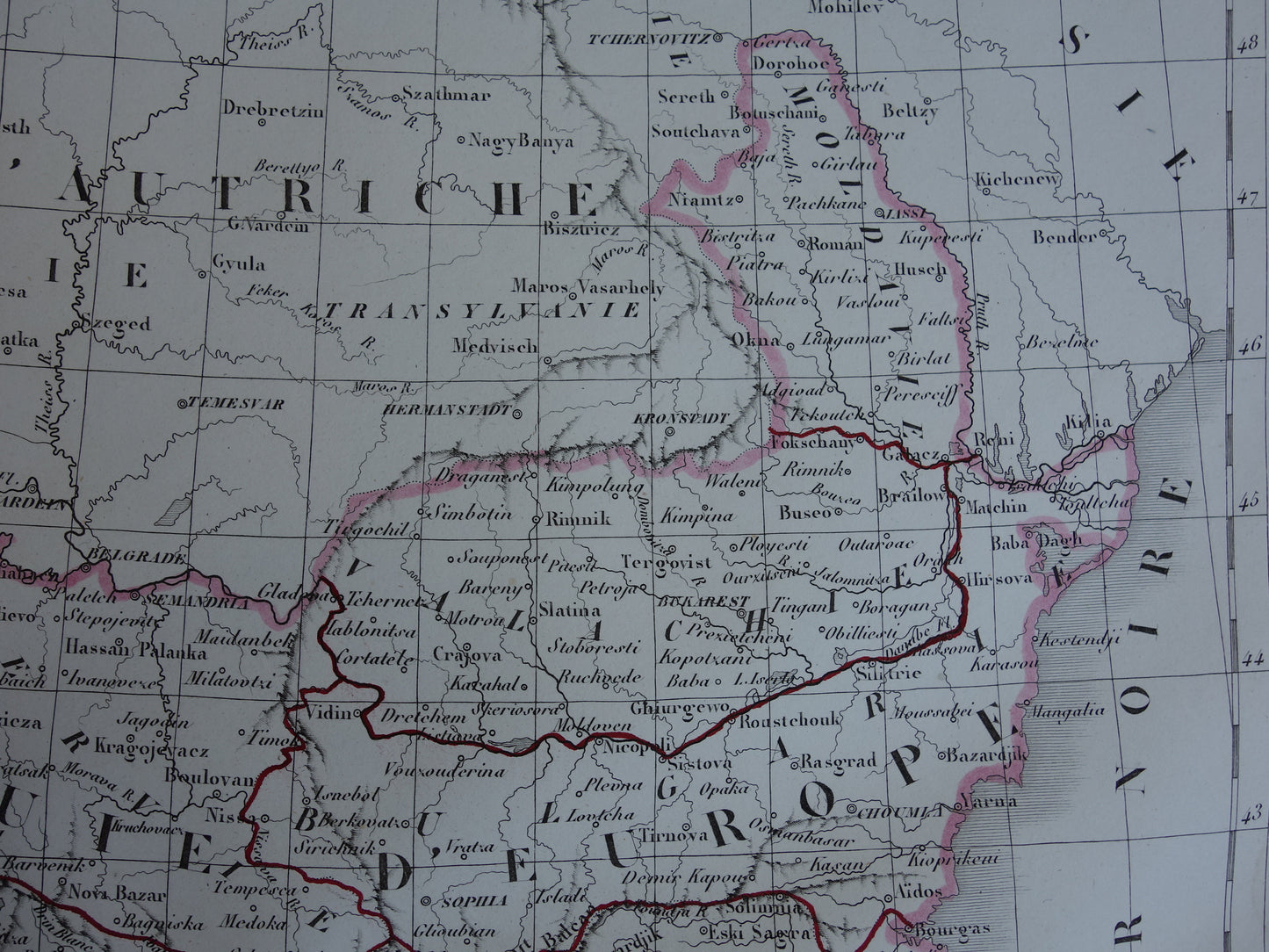 Oude kaart van Europees Turkije en Griekenland uit 1849 originele 170+ jaar oude Franse landkaart Servië Bulgarije Roemenië Balkan Ottomaanse Rijk