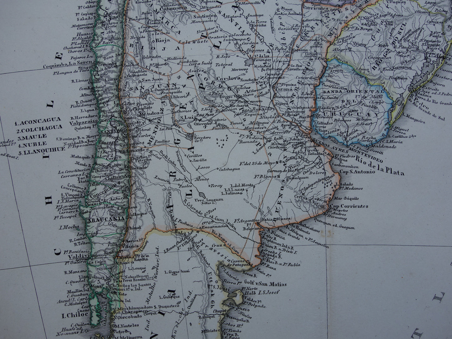 ZUID-AMERIKA Vintage kaart van Zuid-Amerikaans continent in 1875 oude antieke Duitse handgekleurde landkaart poster Brazilië Patagonië Chili met jaartal