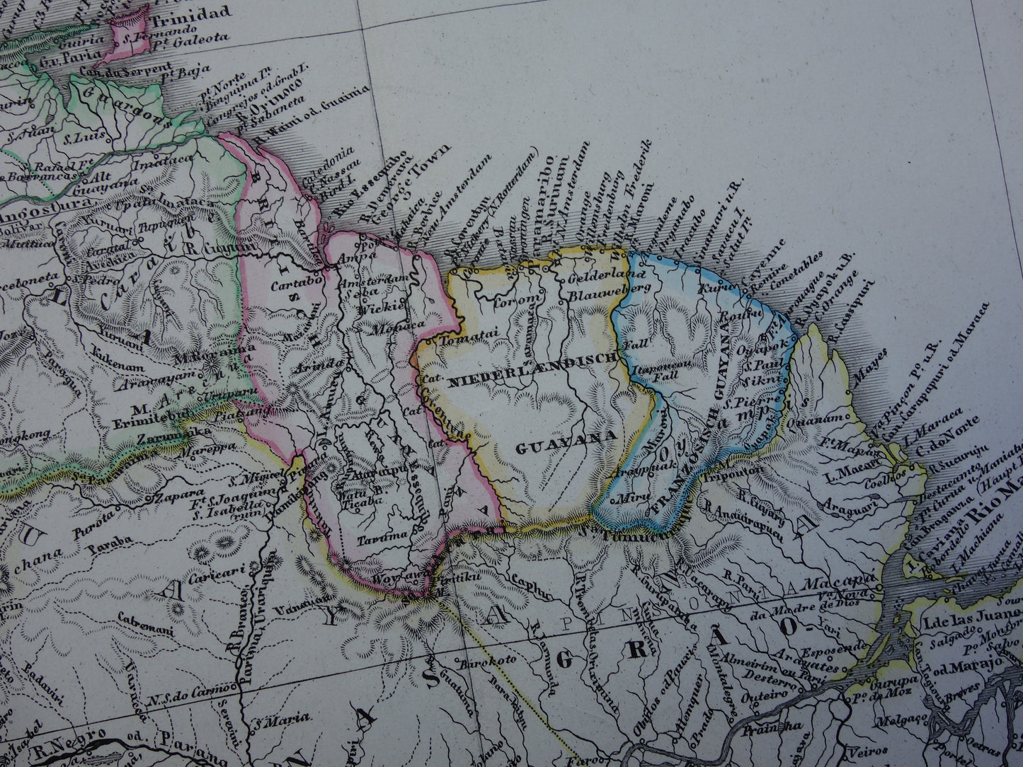 ZUID-AMERIKA Vintage kaart van Zuid-Amerikaans continent in 1875 oude antieke Duitse handgekleurde landkaart poster Brazilië Patagonië Chili met jaartal