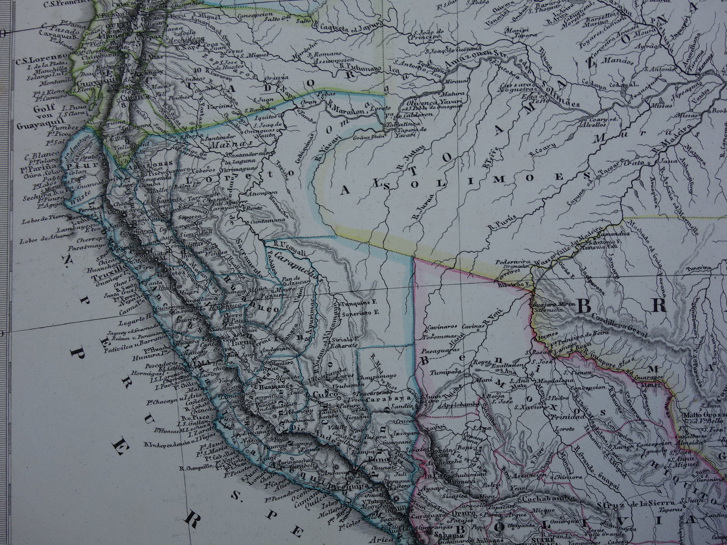 ZUID-AMERIKA Vintage kaart van Zuid-Amerikaans continent in 1875 oude antieke Duitse handgekleurde landkaart poster Brazilië Patagonië Chili met jaartal