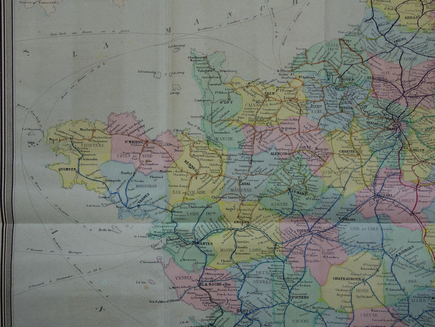 Grote oude kaart van Spoorwegen in Europa BESCHADIGD 1875 originele antieke oude landkaart spoorlijnen centraal Europa spoorkaart