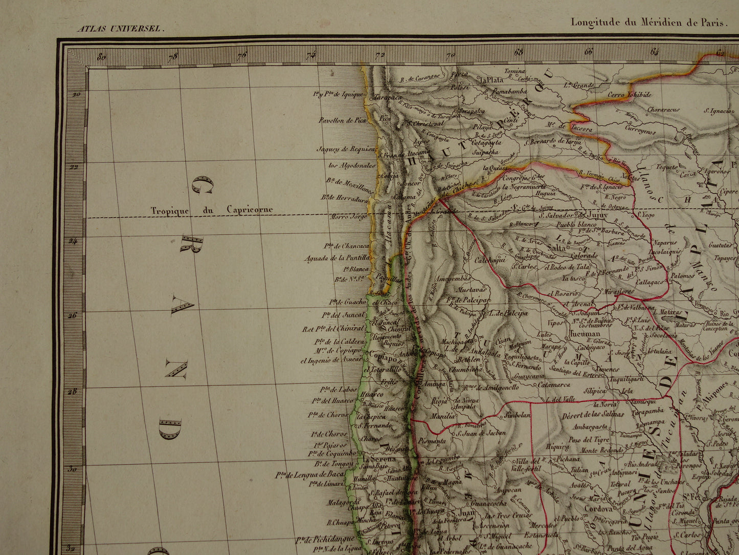 ZUID-AMERIKA oude landkaart van Argentinië Chili Patagonië grote antieke Franse kaart poster uit 1828 Paraguay Uruguay met jaartal