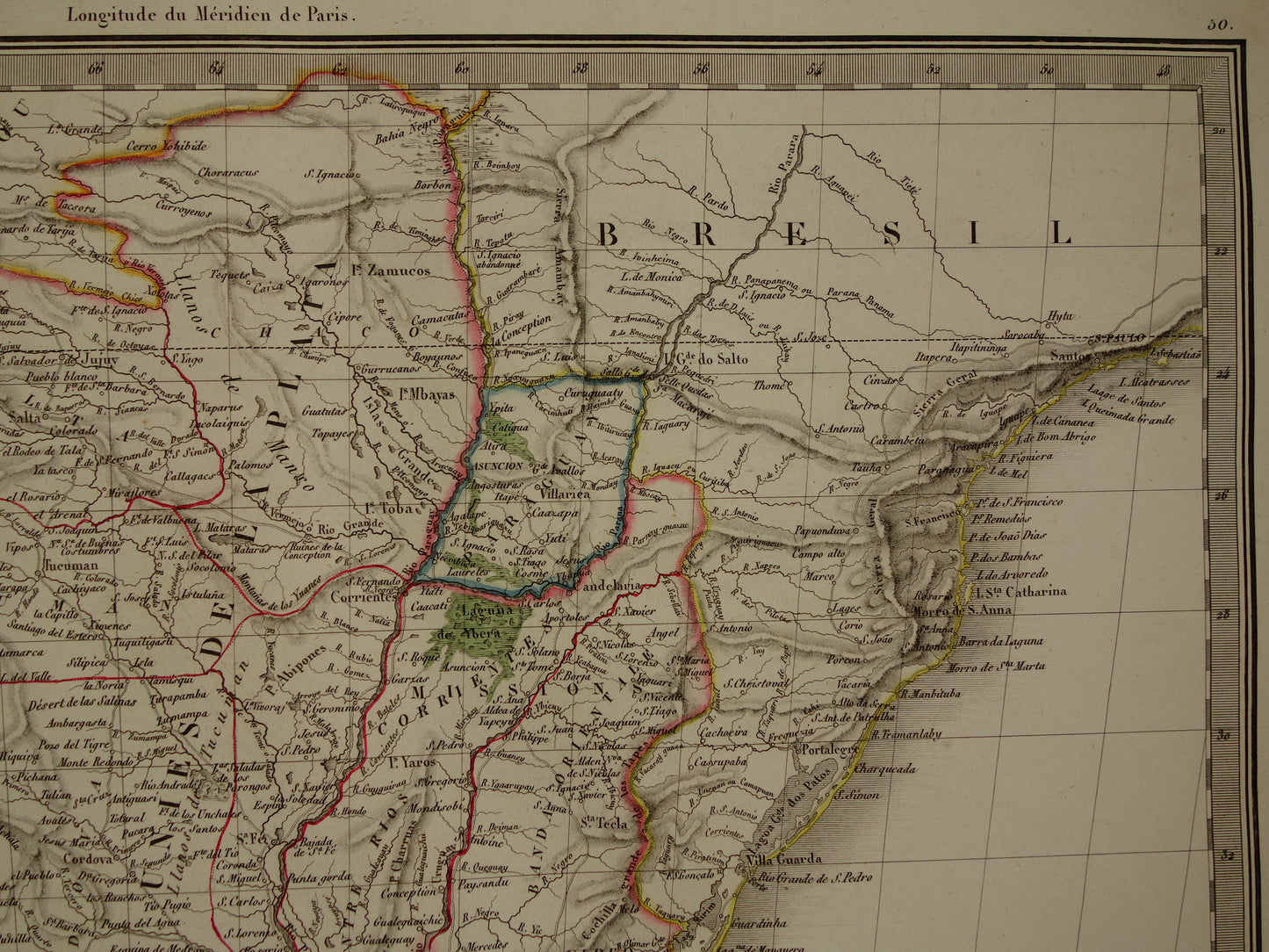 ZUID-AMERIKA oude landkaart van Argentinië Chili Patagonië grote antieke Franse kaart poster uit 1828 Paraguay Uruguay met jaartal