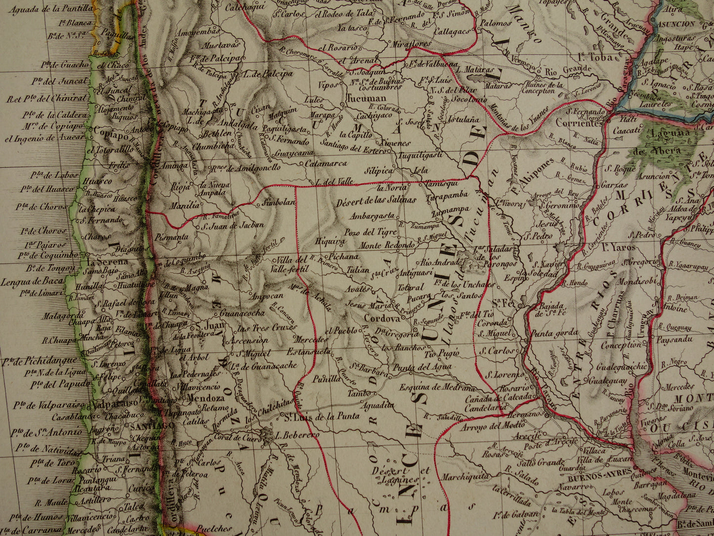 ZUID-AMERIKA oude landkaart van Argentinië Chili Patagonië grote antieke Franse kaart poster uit 1828 Paraguay Uruguay met jaartal