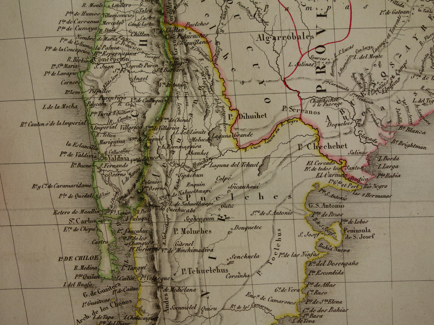 ZUID-AMERIKA oude landkaart van Argentinië Chili Patagonië grote antieke Franse kaart poster uit 1828 Paraguay Uruguay met jaartal