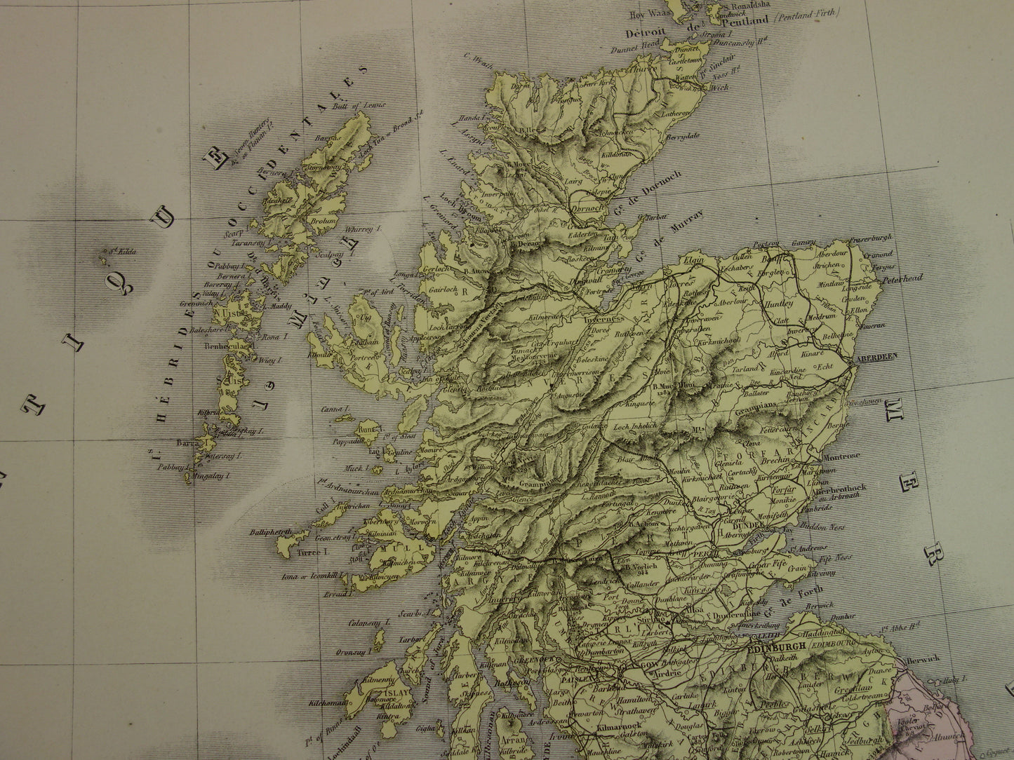 Grote antieke kaart van GROOT BRITTANIË en IERLAND 130+ jaar oude Franse landkaart vintage poster met jaartal/datum