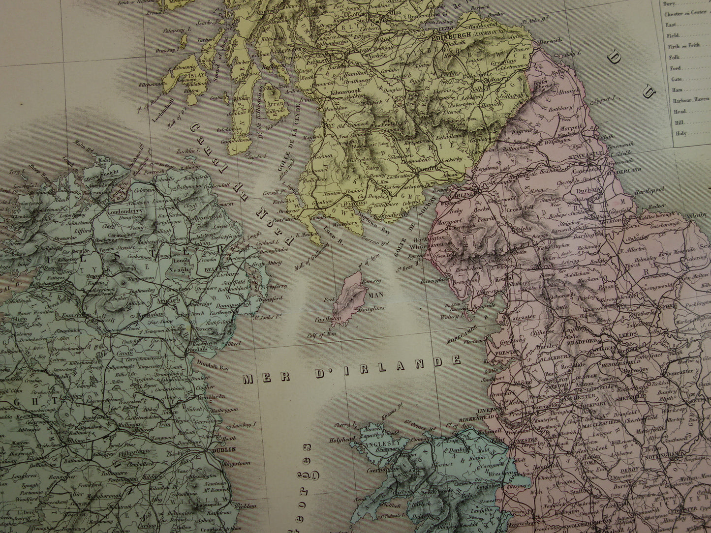Grote antieke kaart van GROOT BRITTANIË en IERLAND 130+ jaar oude Franse landkaart vintage poster met jaartal/datum