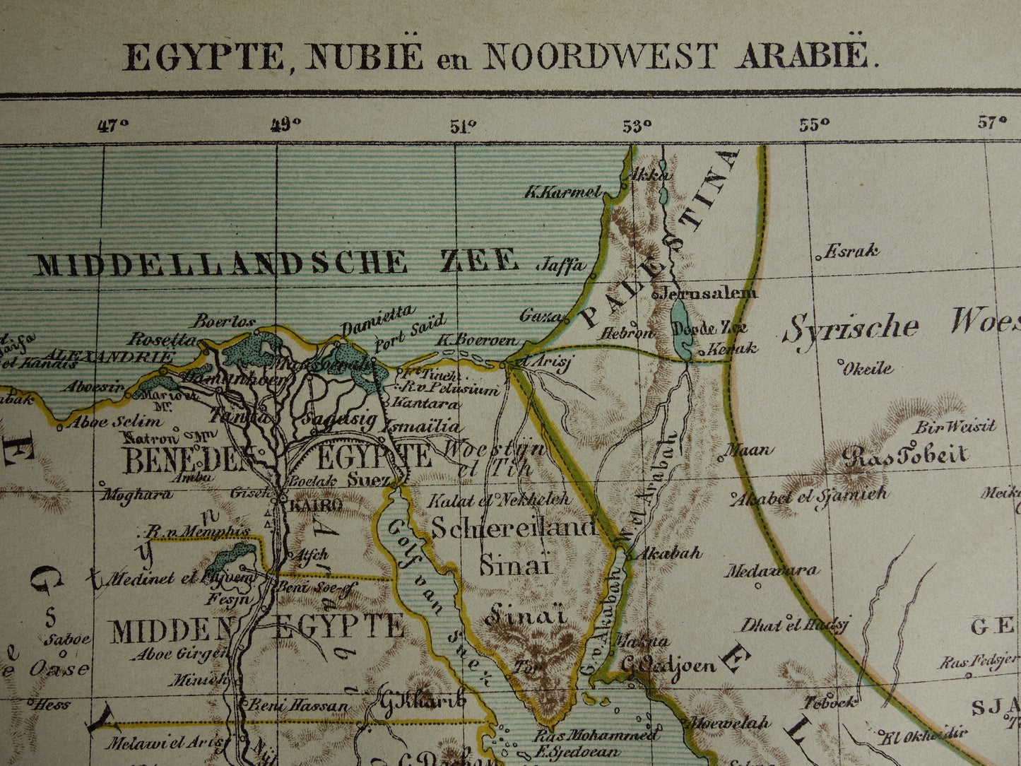 Egypte Soedan en Rode Zee oude landkaart originele antieke Kuyper kaart uit 1882 vintage