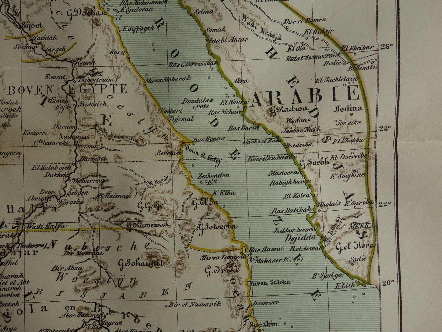 Egypte Soedan en Rode Zee oude landkaart originele antieke Kuyper kaart uit 1882 vintage
