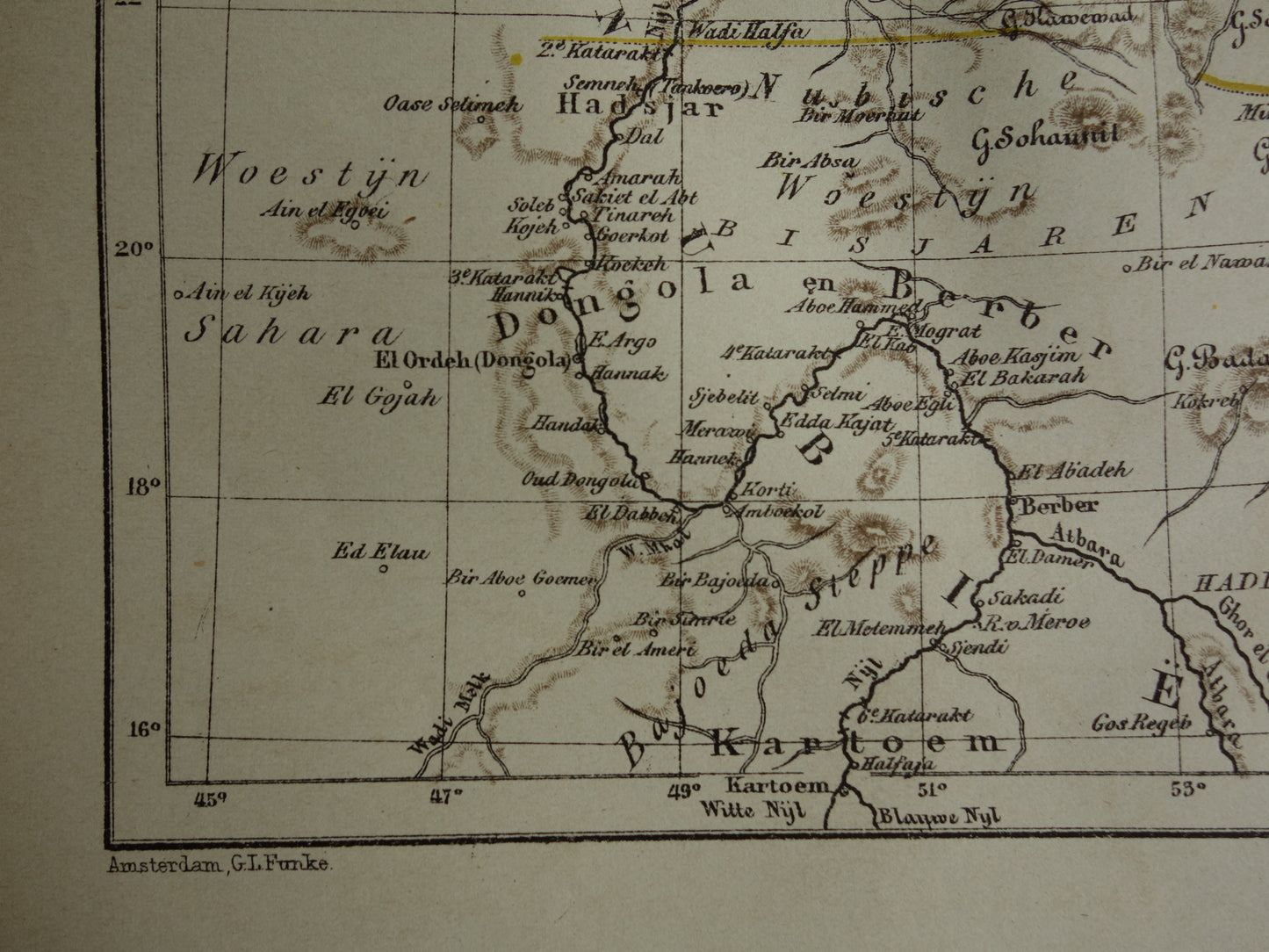 Egypte Soedan en Rode Zee oude landkaart originele antieke Kuyper kaart uit 1882 vintage