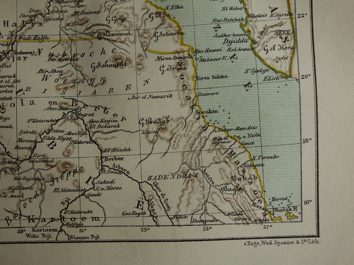 Egypte Soedan en Rode Zee oude landkaart originele antieke Kuyper kaart uit 1882 vintage