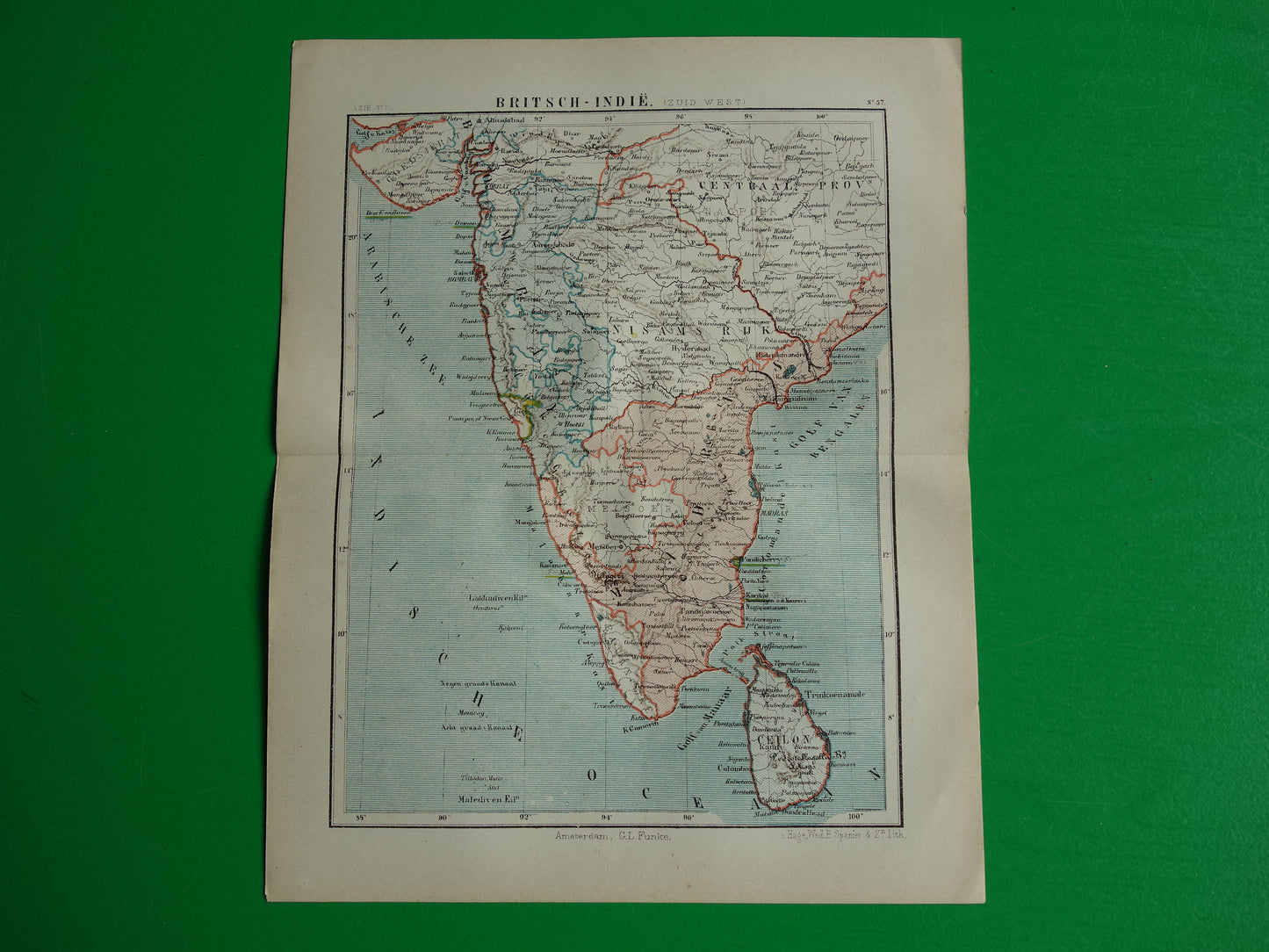 INDIA oude landkaart originele antieke Kuyper kaart uit 1882 van zuid India en Madagaskar vintage kaarten Ceylon Brits India