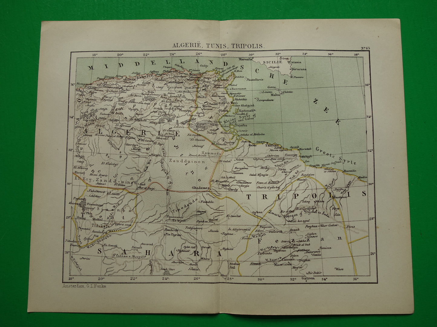 Algerije Tunesië en Libië oude landkaart originele antieke Kuyper kaart uit 1882 vintage