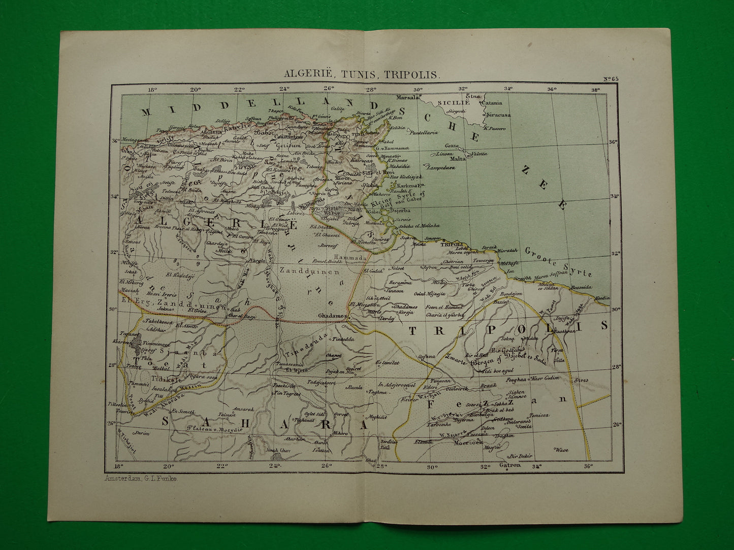 Algerije Tunesië en Libië oude landkaart originele antieke Kuyper kaart uit 1882 vintage