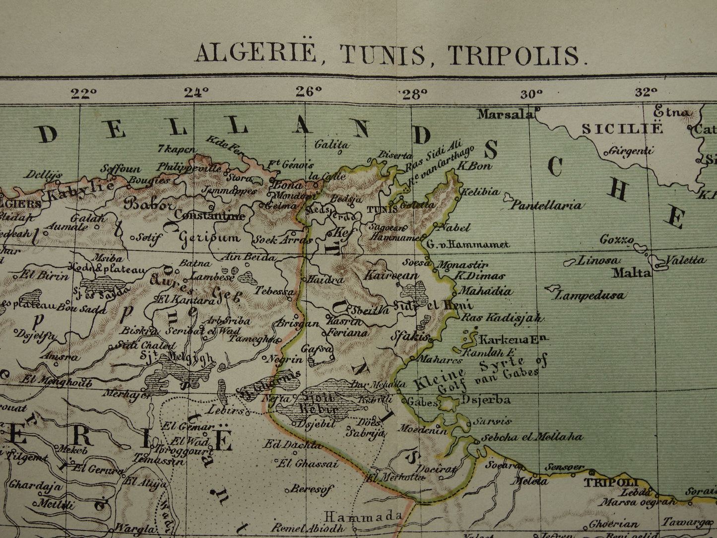 Algerije Tunesië en Libië oude landkaart originele antieke Kuyper kaart uit 1882 vintage