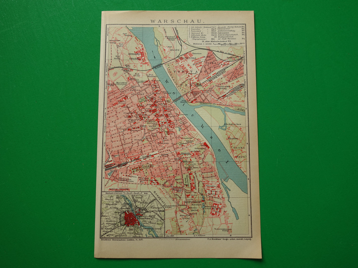 WARSCHAU oude plattegrond van Warschau Polen antieke kleine kaart vintage kaarten met jaartal