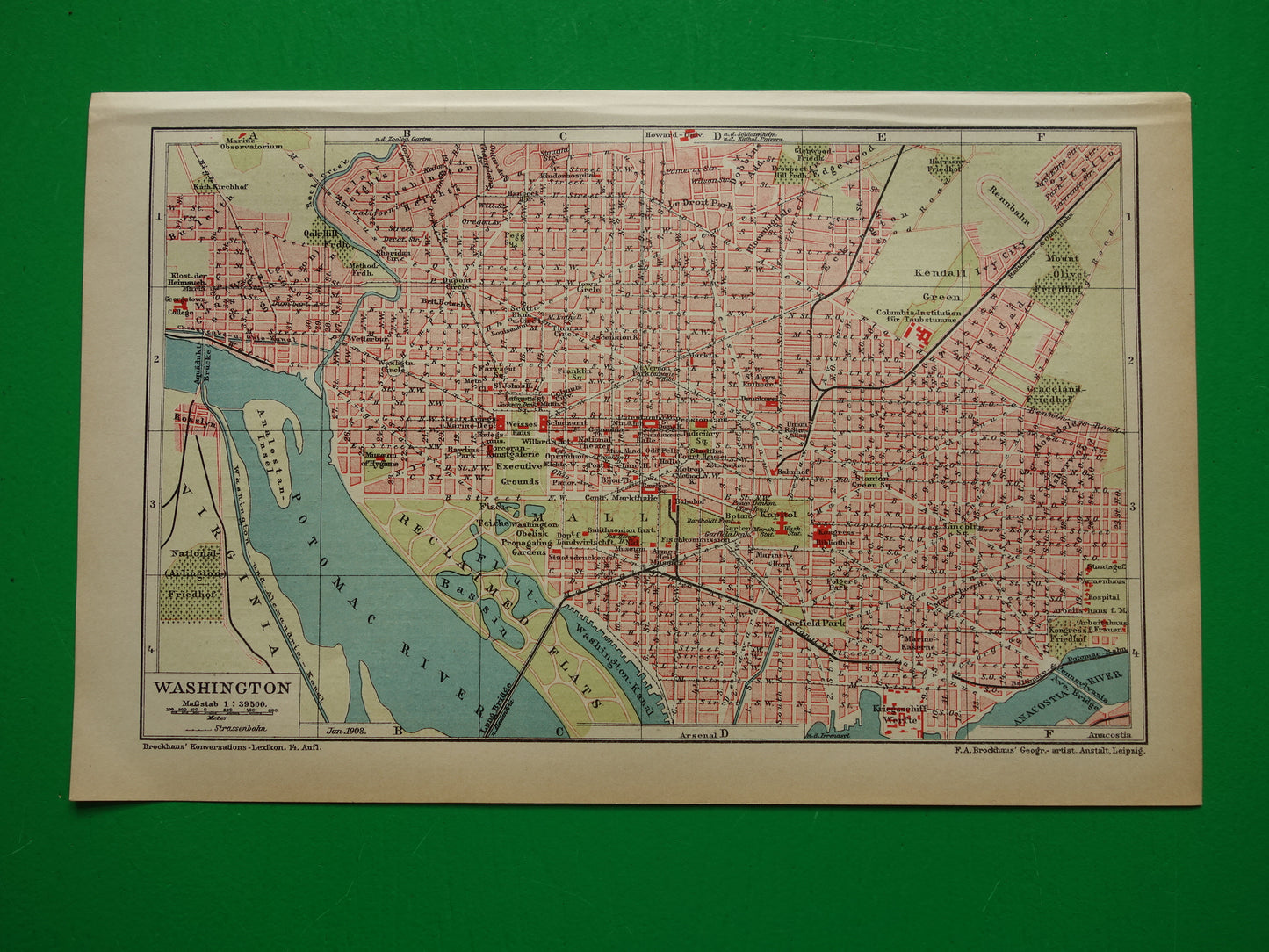 WASHINGTON oude plattegrond van Washington DC antieke kleine kaart VS vintage kaarten met jaartal