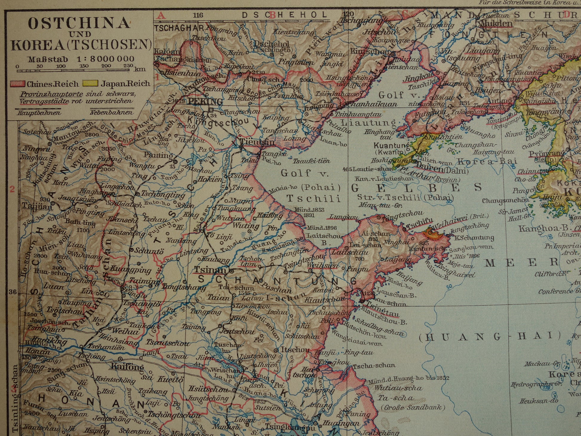 CHINA KOREA oude gedetailleerde kaart uit 1931 originele vintage landkaart Beijing Seoul Shanghai Taiwan