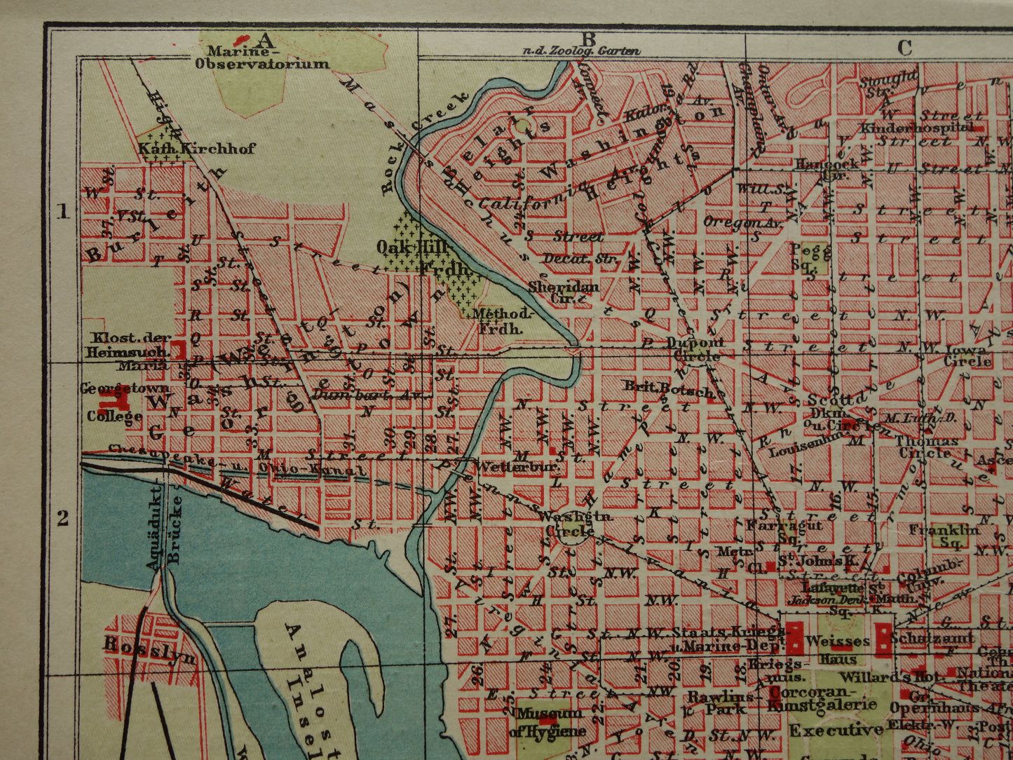 WASHINGTON oude plattegrond van Washington DC antieke kleine kaart VS vintage kaarten met jaartal