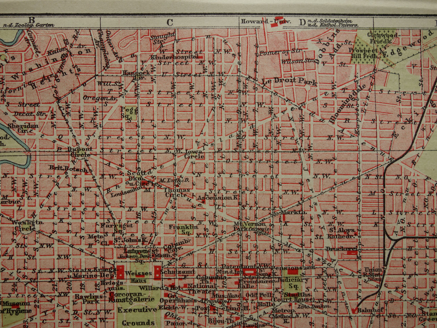 WASHINGTON oude plattegrond van Washington DC antieke kleine kaart VS vintage kaarten met jaartal
