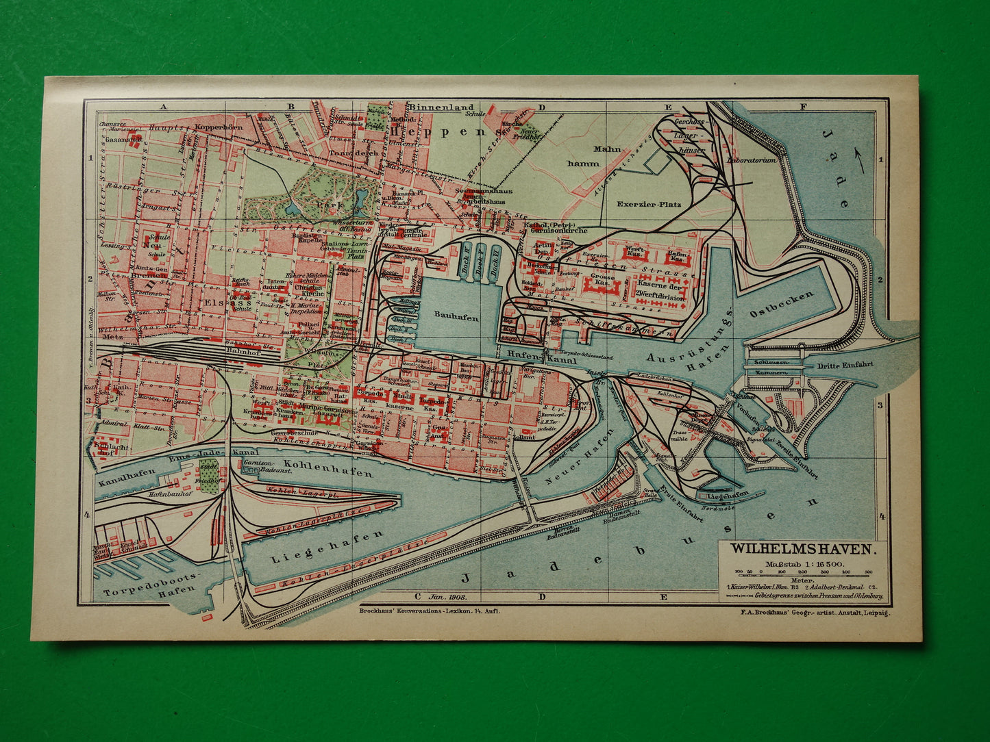 WILHELMSHAVEN antieke kaart kleine originele oude plattegrond Wilhelmshaven Duitsland vintage kaarten met jaartal