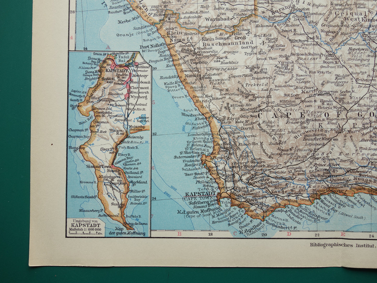Oude kaart van Zuid-Afrika in 1928 originele Duitse vintage historische landkaart Zuid Afrikaanse Bond