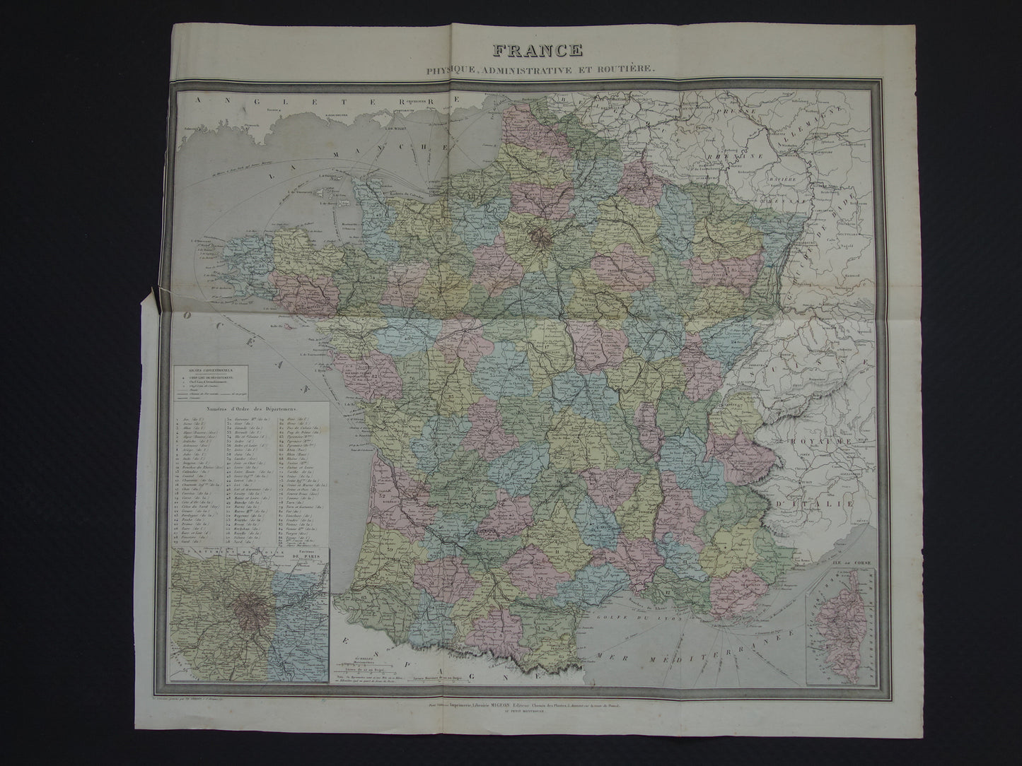 Frankrijk antieke landkaart uit 1870 BESCHADIGD originele oude kaart Frankrijk departementen