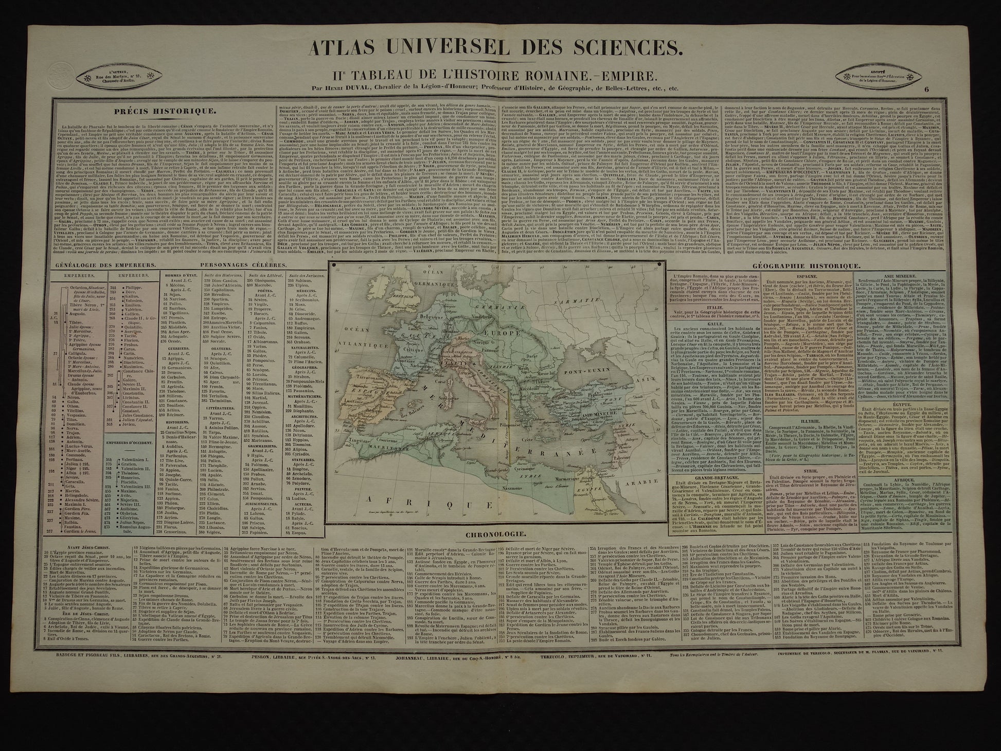 Romeinse Rijk oude kaart / grote antieke gravure over Romeinse rijk - Historische Geschiedeniskaart Romeinse keizers