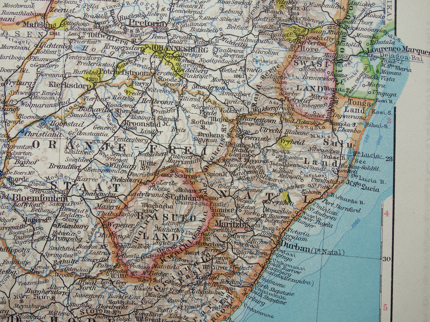 Oude kaart van Zuid-Afrika in 1928 originele Duitse vintage historische landkaart Zuid Afrikaanse Bond