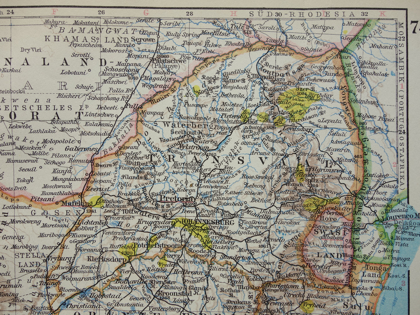 Oude kaart van Zuid-Afrika in 1928 originele Duitse vintage historische landkaart Zuid Afrikaanse Bond