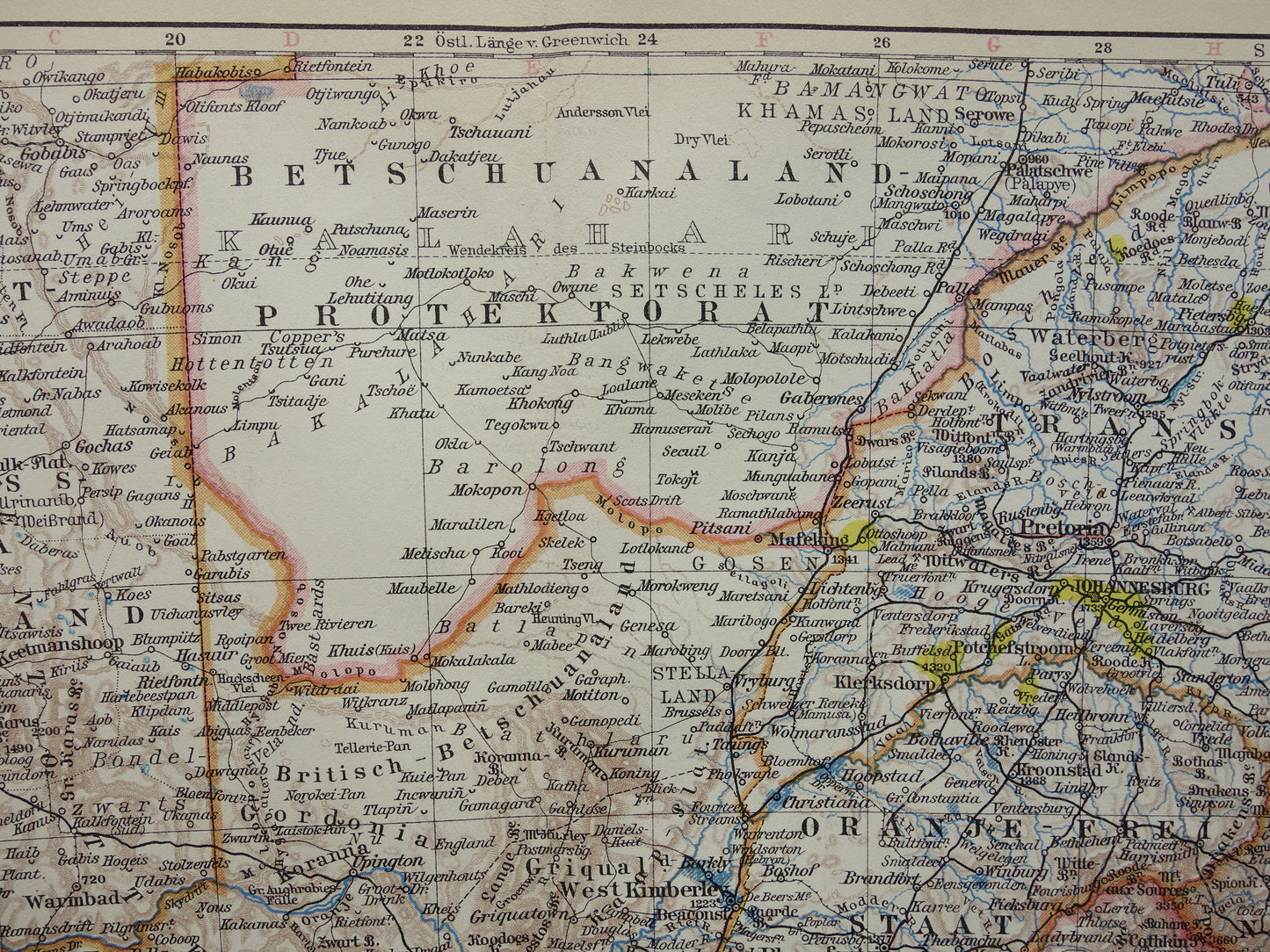 Oude kaart van Zuid-Afrika in 1928 originele Duitse vintage historische landkaart Zuid Afrikaanse Bond