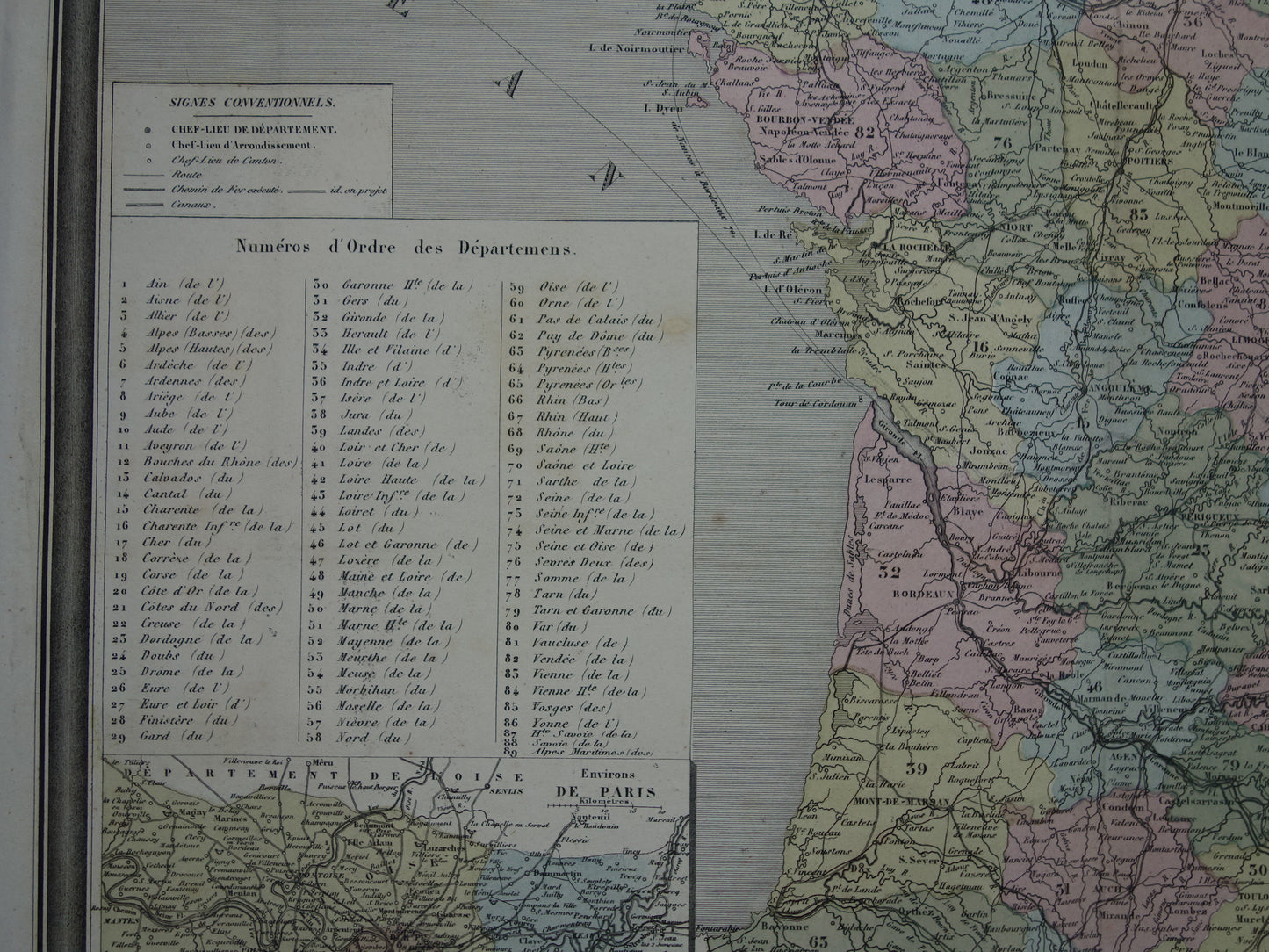 Frankrijk antieke landkaart uit 1870 BESCHADIGD originele oude kaart Frankrijk departementen